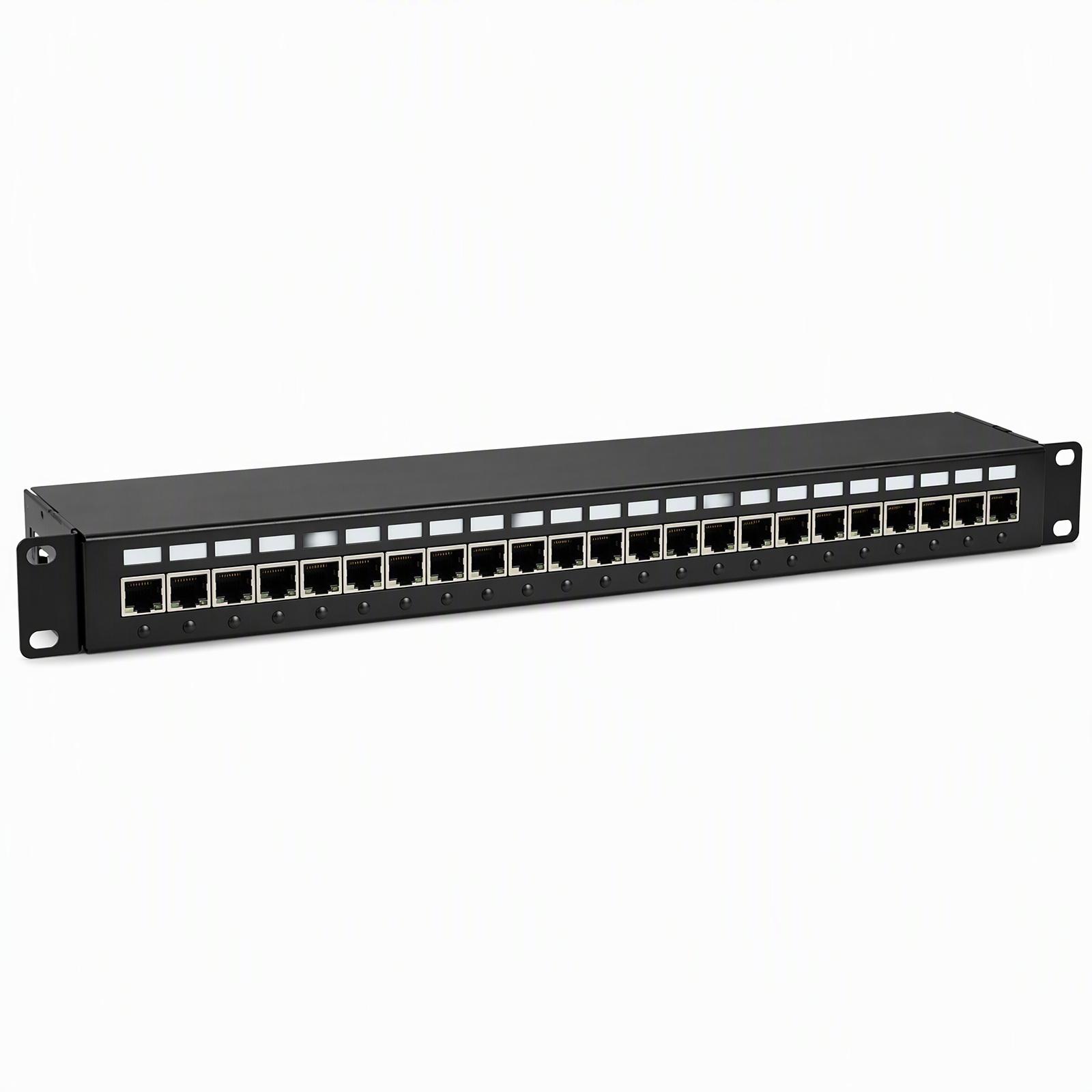 24-Port Cat5e Patch Panel – UTP, Unshielded, 1U Rackmount, Black
