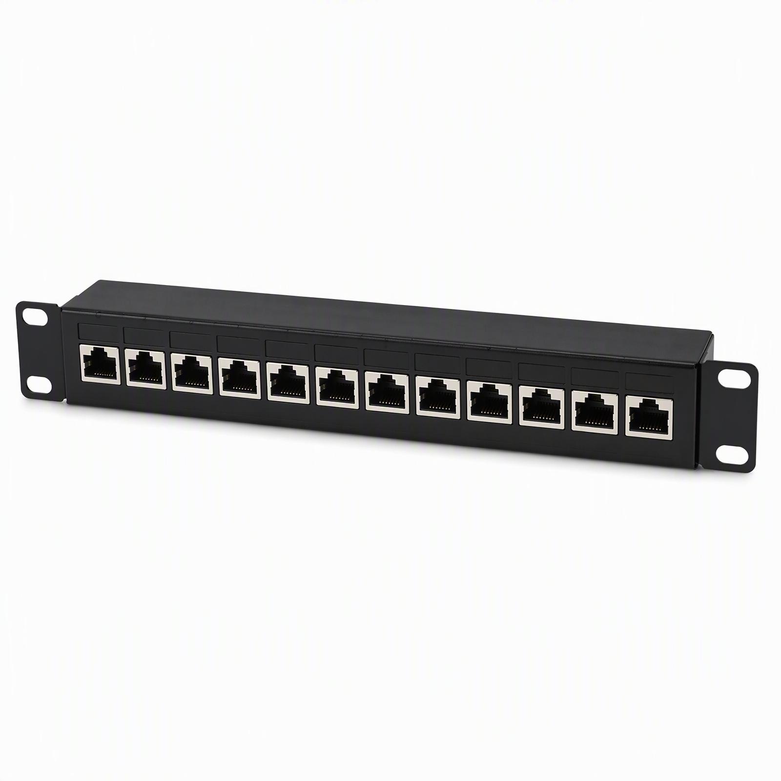 12-Port Cat6 Mini Patch Panel – UTP Unshielded, Black, Rack/Wall Mount