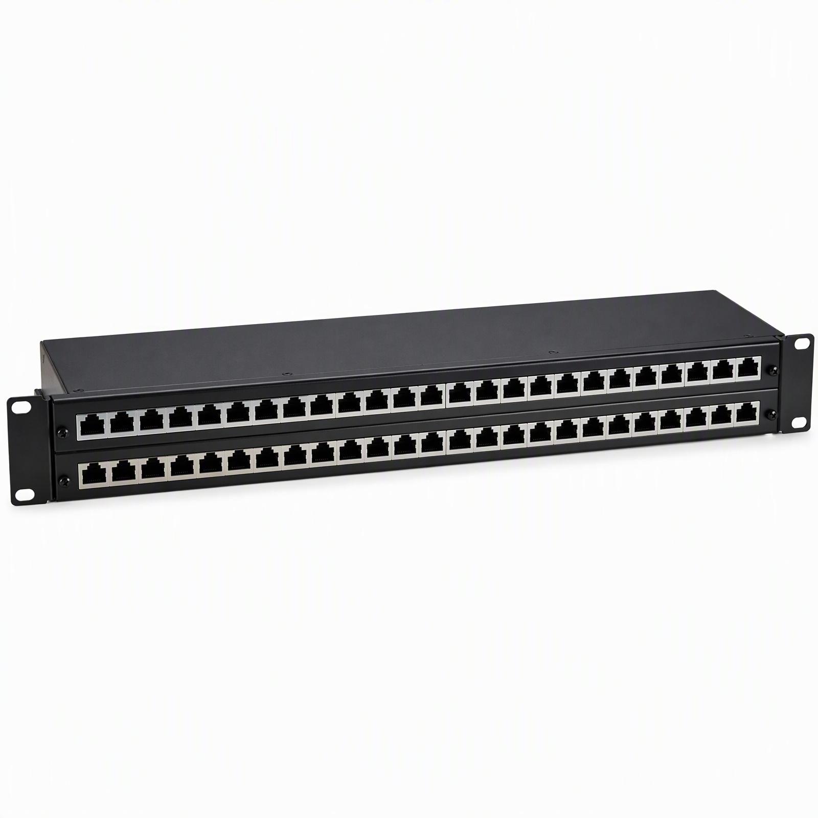 48-Port Cat6 Patch Panel – 2U, Unshielded UTP, Rackmount, Black