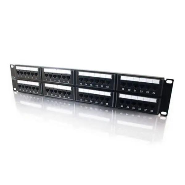 48-Port Cat5e Patch Panel – Shielded, UTP, 2U Rackmount, Black
